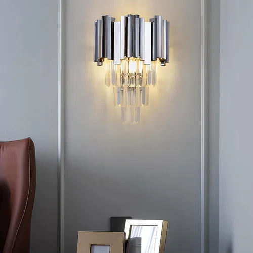 WABON Aplique de pared moderno, iluminación de pared de cristal, luces de pared de mediados de siglo para pasillo, baño, dormitorio, cromado