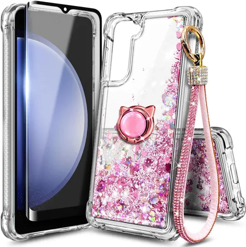Miniatura 27 de Funda compatible con Samsung Galaxy S24-FE Aqua/Purple Funda líquida flotante con purpurina linda con protector de pantalla de vidrio templado