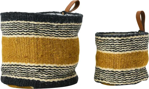 Miniatura 12 de Main + Mesa Cestas tejidas de yute con forro, negro/crema, juego de 2 tamaños