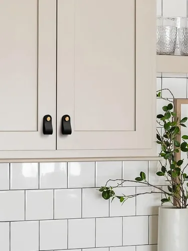 Miniatura 3 de Tiradores de cuero negro para cajones, paquete de 6 manijas de cuero, pomos de gabinete para cajones de gabinete de cocina, tocador de baño, manijas