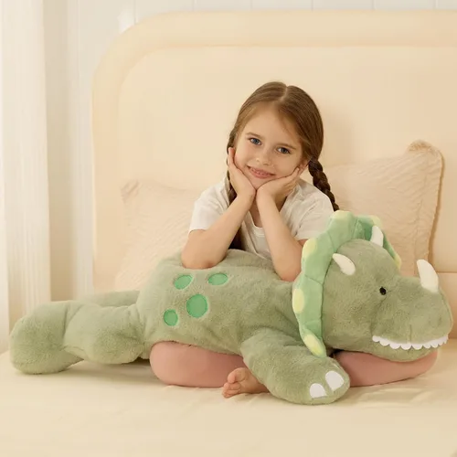 Miniatura 7 de Tezituor Animales de peluche de dinosaurio de 5 libras, 32 pulgadas, gran relleno verde de dinosaurio triceratops, juguete que brilla