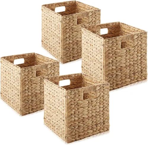 Miniatura 11 de Casafield Cestas de almacenamiento de jacinto de agua de 10.5 x 10.5 pulgadas, color espresso, juego de 6 organizadores de cubos plegables
