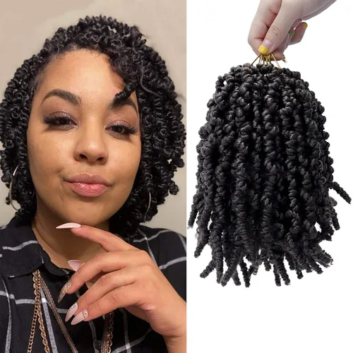Miniatura 12 de Dorsanee Extensiones de cabello sintético corto estilo Bob Spring Twist de 6 pulgadas, 6 paquetes de extensiones de cabello sintético pretrenzado