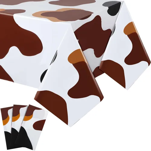 Miniatura 8 de Buryeah Mantel rectangular de plástico para mesa de vaca, 3 piezas, mantel de fiesta de granja de animales, mantel de vaca negra y blanca, mantel