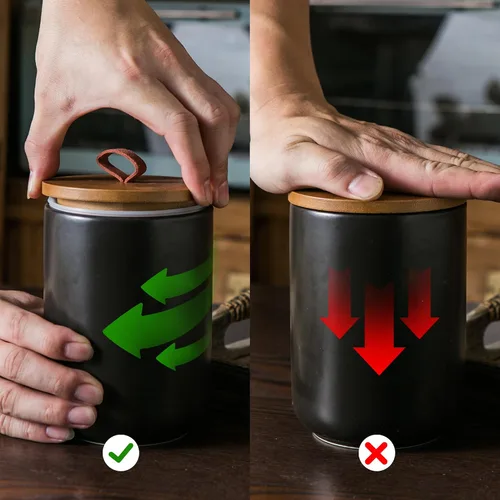Miniatura 5 de JOJUNO Juego de recipientes de cerámica negra con tapa de madera, tarros herméticos de almacenamiento de alimentos de 3 piezas para encimera