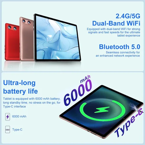 Miniatura 4 de 2025 Tablet Android 14 de 10 pulgadas con 22 GB RAM 128 GB ROM 1 TB de expansión, tablets con teclado ratón, Octa-Core, batería de 8000 mAh