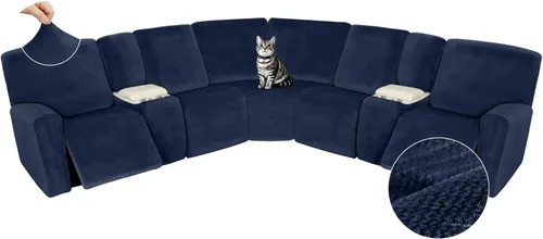 Miniatura 620 de Arfntevss Fundas de sofá seccional reclinable de terciopelo, Funda de sofá seccional de esquina para sofá reclinable, Funda elástica suave