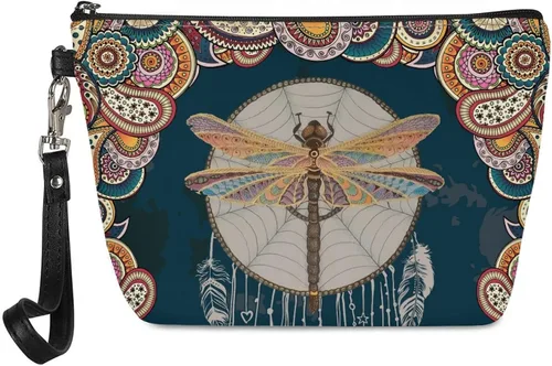 Miniatura 35 de Howilath Abstract Art Cat Cosmetic Pouch for Women PU Leather Toiletry Storage Bag Trapezoid Makeup Bags with Wrist Strap