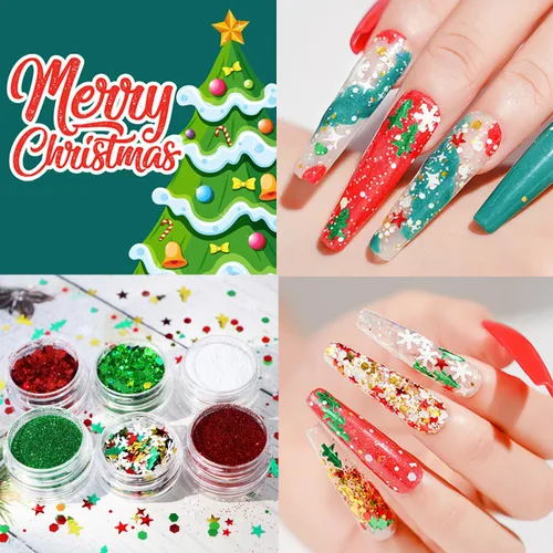 Miniatura 3 de Árbol de Navidad con copos de nieve 3D para árbol de Navidad, lentejuelas mezcladas de 3 colores con purpurina en polvo hexagonal con purpurina