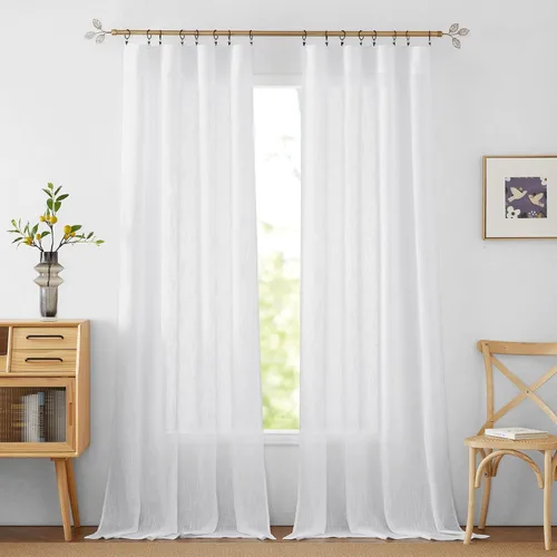 RYB HOME Cortinas extralargas de 108 pulgadas de largo, transpirables con bolsillo para barra, cortinas traslúcidas blancas para sala de estar,