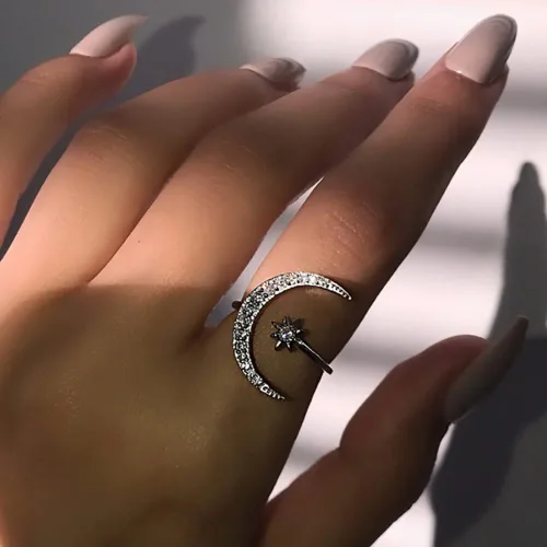 Miniatura 3 de DJRH Anillo de escuadrón to My Badass - Anillo de estrella de sol y luna, anillo de estrella de media luna para mujer