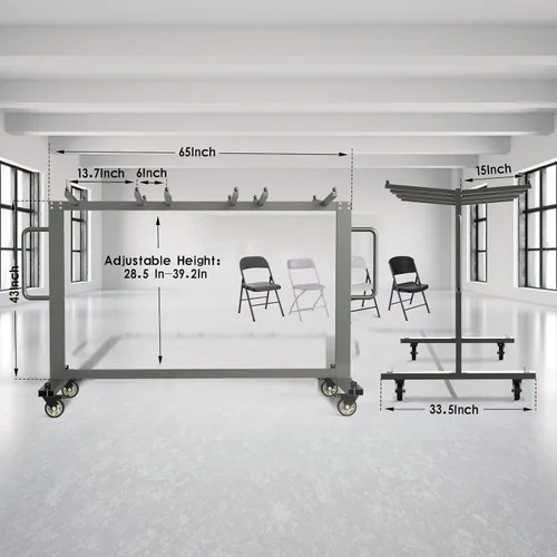 Miniatura 3 de Silla plegable gris y carrito de mesa, capacidad de peso de 400 libras, silla plegable con ruedas giratorias de 4 pulgadas que hacen que almacenar