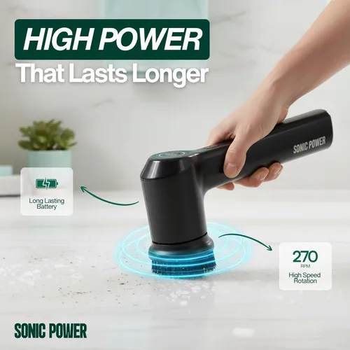 Miniatura 2 de SonicPower Limpiador eléctrico giratorio – De mano y ergonómico, IPX7 impermeable, 4 cabezales de cepillo multiusos, batería recargable de larga