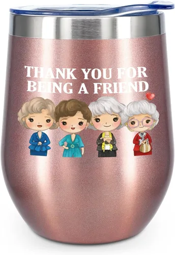 Miniatura 10 de ATHAND Regalos dorados para niñas, vaso de vino de 12 onzas con tapa con texto en inglés "Thank You for Being a Friend", regalo para mejores amigas