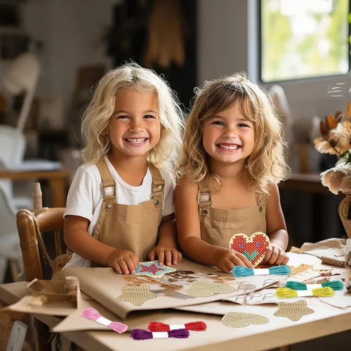 Miniatura 6 de Kits de punto de cruz de madera VKPI para niños, haz tus propios 6 llaveros de punto de cruz, kit de costura de madera, estrellas de manualidades