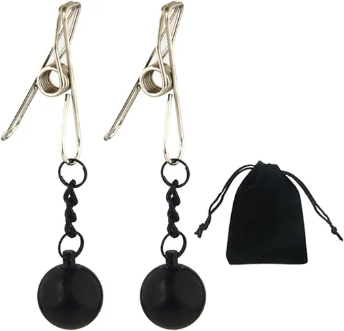Miniatura 19 de Pinzas para pezón con peso de acero inoxidable con clip de cadena para pezón, bola ajustable, sin perforación, joyería para pezones para adultos