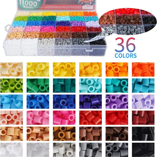 Miniatura 2 de Artkal Kit de cuentas fusibles de 11,000 piezas de 36 colores, con 5 tableros de clavijas, 2 pinzas, 48 patrones, kit de cuentas fusibles