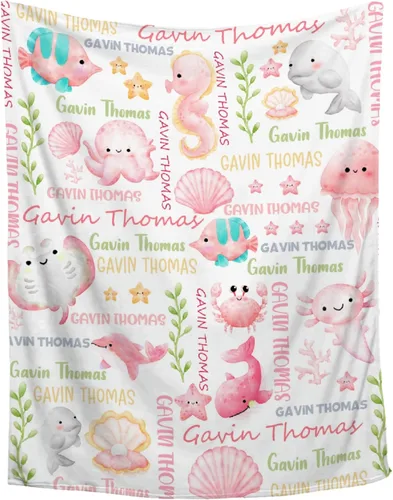 Miniatura 32 de Manta de bebé personalizada con diseño de animales del bosque, manta personalizada con nombre para niñas y niños, regalos de registro, manta suave
