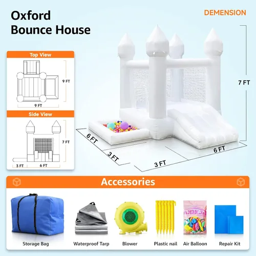 Miniatura 2 de POYOUNGHU Casa de Rebote Blanca, Casa con Inflador, Inflable para Saltar, Juguete para Niños, Material Extra Grueso Cosido para Mayor Durabilidad