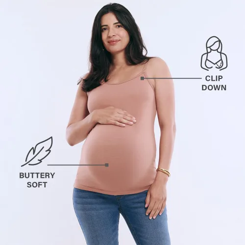 Miniatura 38 de Motherhood Maternity Camiseta sin mangas de lactancia con clip para mujer con correas ajustables y brasier integrado para lactancia materna