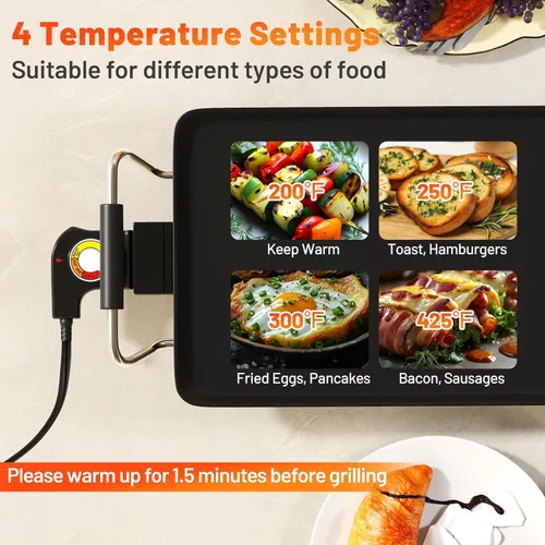 Miniatura 3 de LDAILY Plancha Eléctrica Antiadherente Extra Grande, Parrilla Teppanyaki BBQ con 4 Temperaturas Ajustables, Calentamiento Uniforme y Asas, Plancha