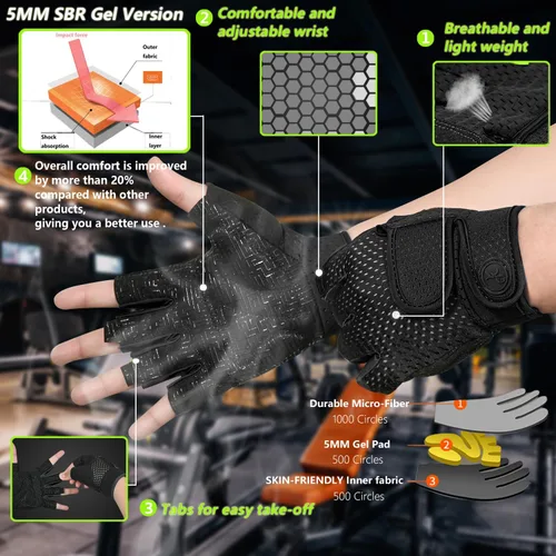 Miniatura 4 de MOREOK Guantes de entrenamiento acolchados para levantamiento de pesas para hombres y mujeres, gel de 0.197 in guantes de gimnasio con agarre sin