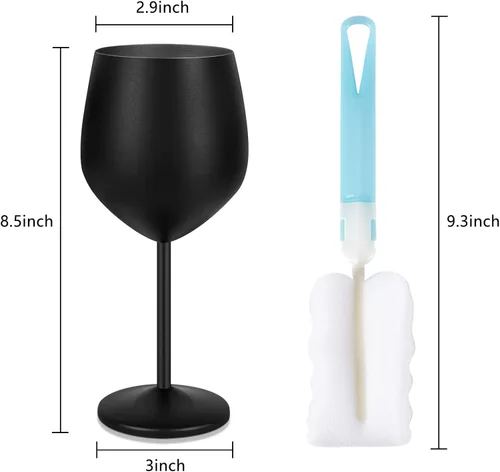 Miniatura 7 de Lifecapido Copas de Vino de Acero Inoxidable, Copas de Vino con Tallo de Acero Inoxidable de 18 oz, Copas de Vino de Metal con Tallo con Cepillo