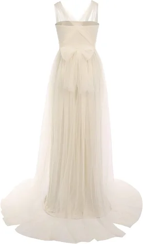 Miniatura 4 de Vestido de maternidad de manga larga con hombros descubiertos para mujer, de tul elegante, ajustado, para baby shower, fotografía, maxi vestido