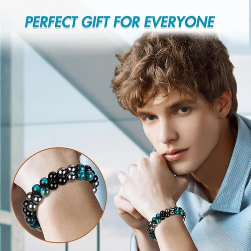 Miniatura 2 de MIDON - Pulsera de ojo de tigre, pulsera de triple protección para hombres y mujeres, hecha a mano, cuentas de ojo de tigre, hematita y obsidiana