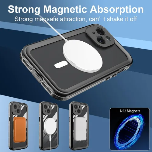 Miniatura 5 de Funda impermeable para iPhone 14 Plus con protector de pantalla integrado y compatible con MagSafe, resistente carcasa de cuerpo completo, a prueba