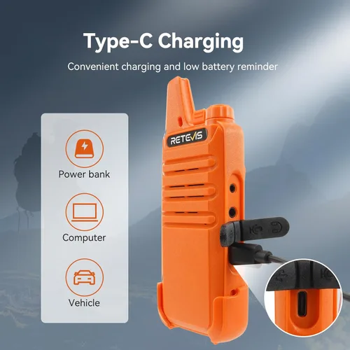 Miniatura 4 de Retevis Walkie Talkies recargables RT22, radio bidireccional de largo alcance para adultos, radio portátil de mano, activada por voz, alarma