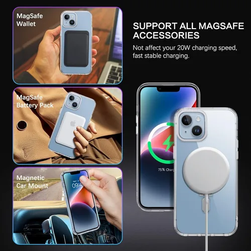 Miniatura 3 de DUEDUE Funda magnética para iPhone 14, funda para iPhone 13 con soporte invisible [compatible con Magsafe], funda protectora de cuerpo completo