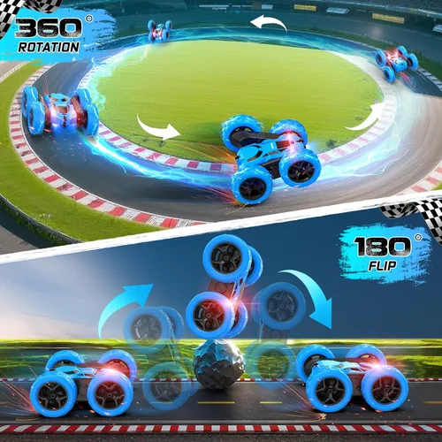 Miniatura 9 de cosone Coche de control remoto, juguetes de autos RC para niños de 6 a 12 años, auto de acrobacias 4WD con luces LED y giros de 360°, 2.4GHz