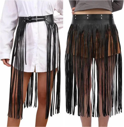 Miniatura 3 de Ayliss Falda con flecos y borlas para mujer, cinturón de vestir, cintura punk, cinturón de vestir vintage de piel sintética, cintura rocker, disfraz