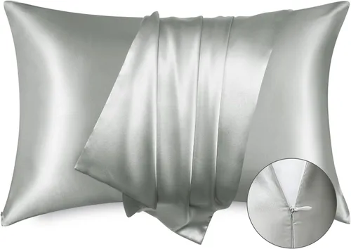Miniatura 12 de Bedsure Funda de almohada de satén para el cabello, fundas de almohada de satén, tamaño estándar con cremallera, 20 x 26 pulgadas, paquete de 2, 01