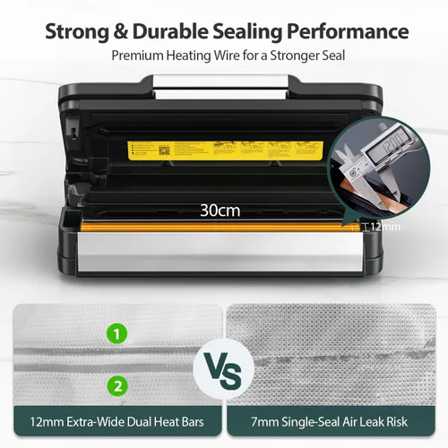 Miniatura 5 de Máquina selladora al vacío de 95 kPa con tecnología AquaLock, para sellos húmedos, sellado 2X y 130 W, sellador de alimentos completamente