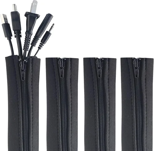 Wrap-It Storage - Funda para cables con cremallera, 24 x 4 pulgadas (paquete de 4), color negro, organizador de cables y protector de cables para