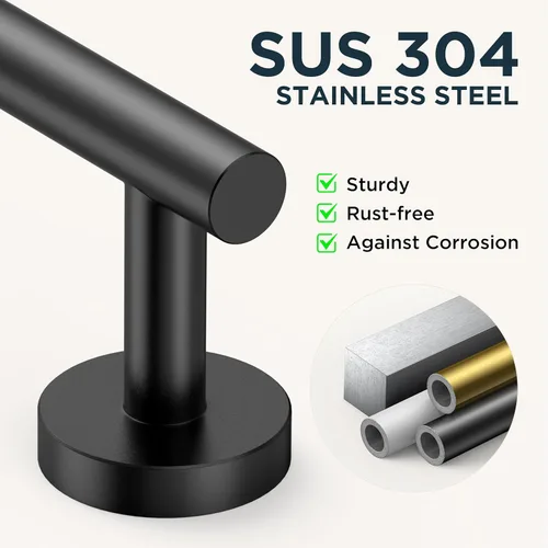 Miniatura 3 de FORIOUS 4 accesorios de baño, soporte para papel higiénico de acero inoxidable SUS304, anillo para toalla y 2 ganchos para toallas, juego de Negro