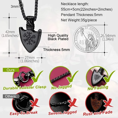 Miniatura 4 de FaithHeart Collar con colgante de runas vikingas nórdicas, martillo de Thor, brújula nórdica, Odín, cuervo, para hombres y mujeres, con embalaje