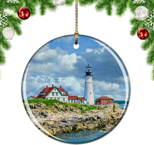 Maine Portland Casco Bay Lighthouse USA Navidad árbol de Navidad adorno decoración colgante colgante decoración ciudad viaje recuerdo colección de