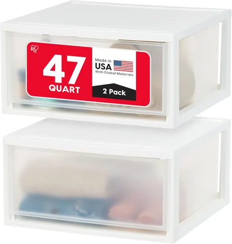 IRIS USA Cajón de almacenamiento apilable extragrande de 47 cuartos de galón, organizador de cajones de plástico con puertas transparentes, para