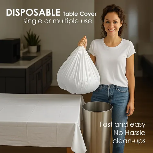 Miniatura 4 de Paquete de 12 manteles de plástico negro – Cubiertas de mesa desechables de 54 x 108 pulgadas para mesas rectangulares, resistentes y resistentes al