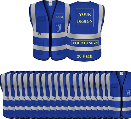 Miniatura 20 de Chaleco de seguridad con logotipo personalizado, personalizable, visibilidad clase 2, chalecos reflectantes a granel con bolsillos y cremallera