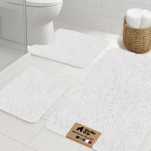 Miniatura 16 de GORILLA GRIP - Juegos de alfombras de baño, juego de 2 alfombras de chenilla suave, alfombra base para inodoro y alfombra de 30 x 20, alfombras Negro