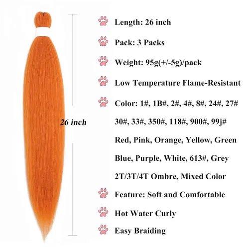 Miniatura 2 de Cabello para Trenzar Naranja Jengibre Pre-Estirado Kanekalo Cabello para Trenzar Pre-estirado 26 pulgadas Extensiones de Cabello Sintético