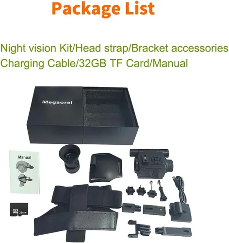 Miniatura 8 de Gafas de visión nocturna montadas en cabeza y casco con correa para la cabeza, aumento 5X, IR de 940 nm, visor de visión nocturna de 1,312.3 ft
