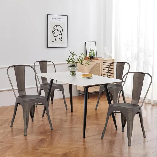 Miniatura 7 de Sillas de comedor, sillas de comedor de metal, juego de 4 para cocina, comedor, bistró, patio, sillas de comedor apilables con respaldo, sillas
