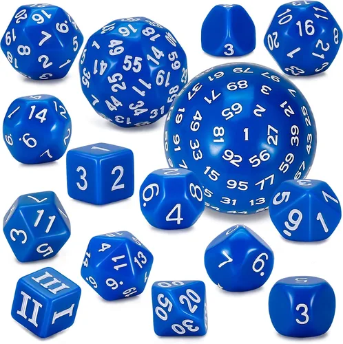 Miniatura 11 de CiaraQ DND - Juego de dados poliédricos (15 piezas) D4-D100 con bolsa de dados para juegos de mesa de rol de Calabozos y Dragones (negro y azul)