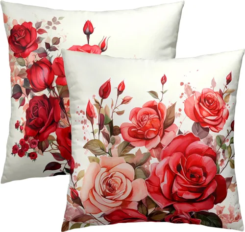 Miniatura 37 de Juego de 2 fundas de cojín decorativas con bandera americana y flores de amapola roja y azul, 16 x 16 pulgadas, fundas cuadradas para sofá, sillón