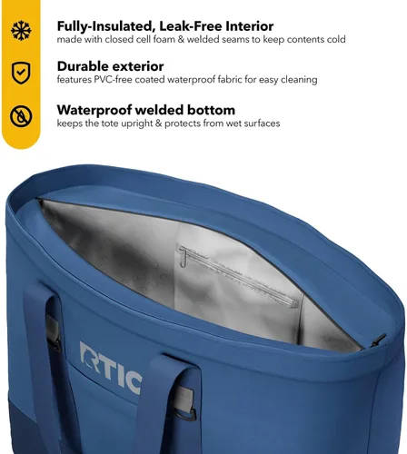 Miniatura 2 de RTIC Bolsa de mano aislada para uso diario, enfriador térmico reutilizable grande con cremallera superior para playa, comestibles, compras, Azul
